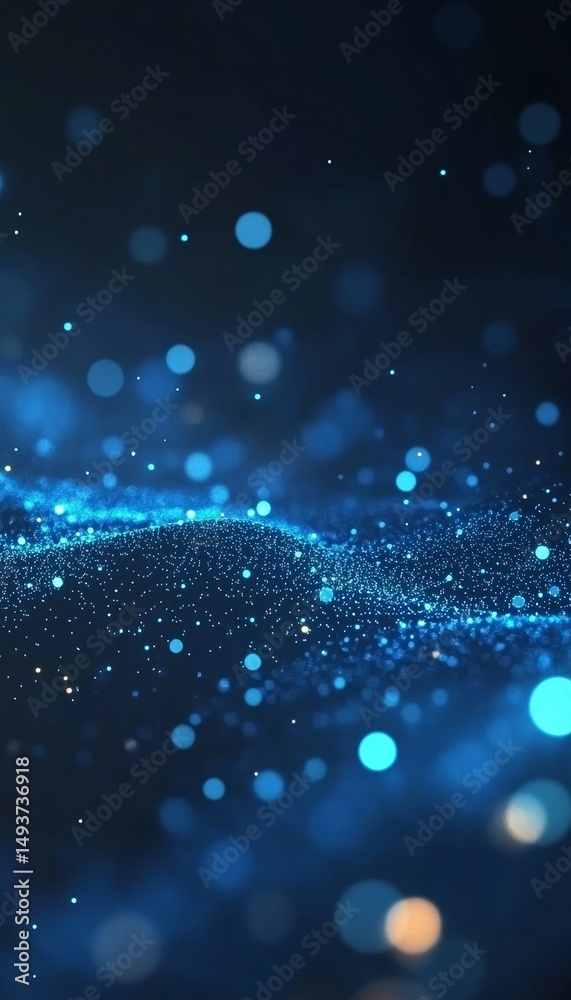 Canvas Prints swirling abstract background with luminous blue particles and festive bokeh effect, christmas lights
