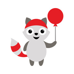Cute Raccoon with Red Balloon
