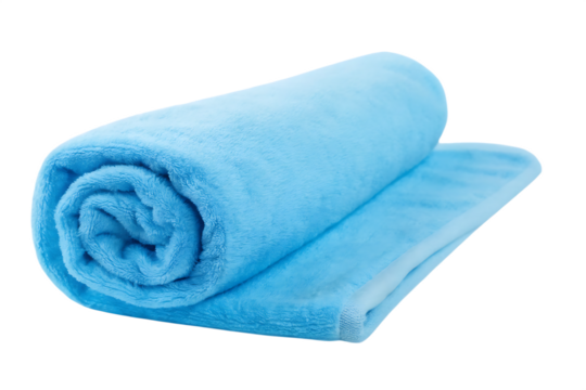 Rolled Up Soft Blue Towel Clean and Fresh Texture Spa and Wellness Concept isolated on white  background PNG 