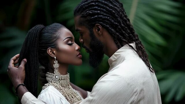 Passionate Embrace A Romantic Interlude in Lush Greenery