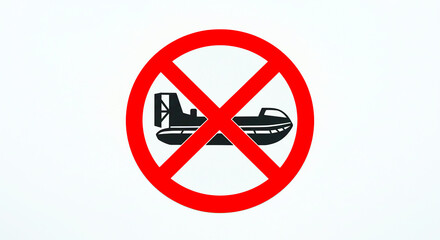 A red prohibition sign with a black hovercraft symbol indicating hovercrafts are not allowed here area