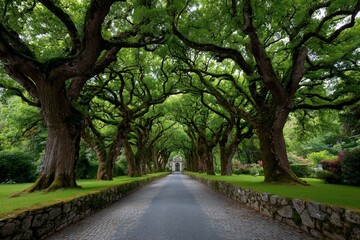 Majestic trees form emerald tunnel