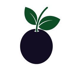 green apple with leaf Silhouette icon on white background