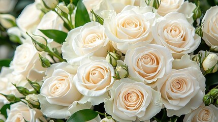   Bouquet of White Roses on Table Near Vase Filled with Green Flowers