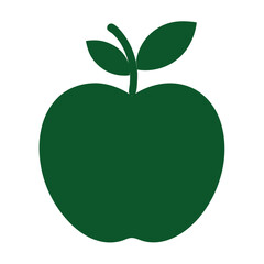green apple with leaf Silhouette icon on white background