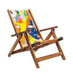 Contemporary Reclining Wooden Beach Chair with a Bo Isolated on Transparent Background