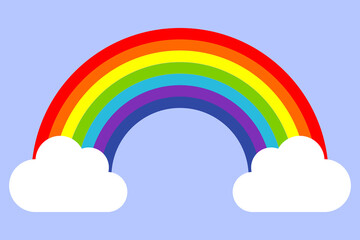 Colourful rainbows and cloud with rainbow colors tail. Cartoon rainbow. Hand drawn color arc vector illustration. Doodle, flat graphic colorful collection.