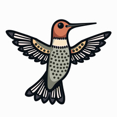 Obraz premium Stylized Hummingbird Illustration with Wings Spread, Featuring Brown, Gray, and Black Colors on a White Background