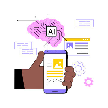 AI-Driven Caption Creation abstract concept vector illustration.