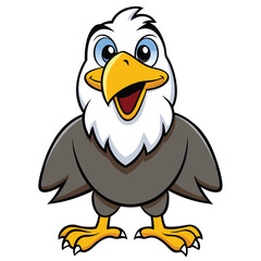 Cheerful cartoon bald eagle stands proudly, its beak open in apparent joy
