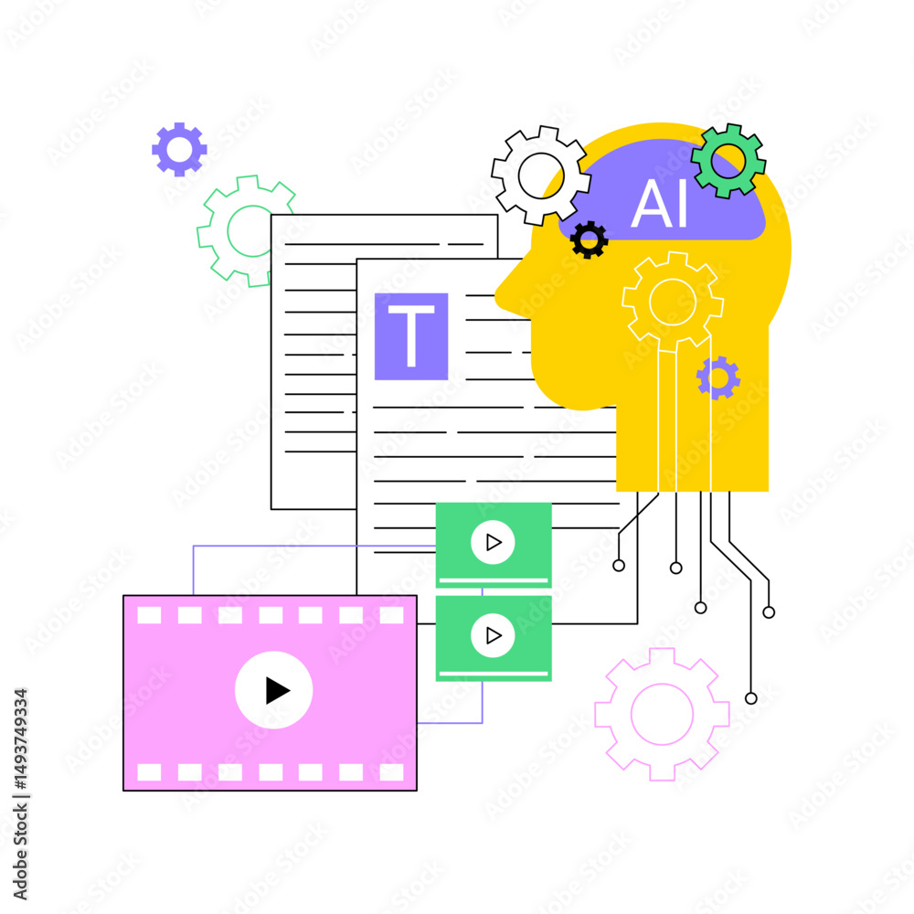 Poster ai-powered scriptwriting abstract concept vector illustration.