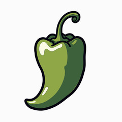 Illustration of a Fresh Green Jalapeno Pepper with a Curled Stem, Perfect for Culinary Designs