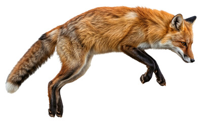 Red fox jumping, isolated on a transparent background