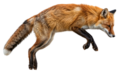 Red fox jumping, isolated on a transparent background