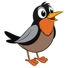 Cheerful cartoon robin illustration stands with open beak, creating a vibrant and delightful artwork