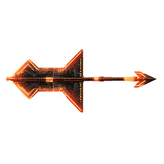 Futuristic Arrow with Digital Precision in Neon Orange Isolated on Transparent Background