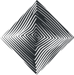 Abstract black and white optical illusion with distorted geometric lines forming a twisted square pattern