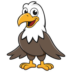 Cute cartoon eagle with large eyes smiles broadly standing upright looking forward cheerfully