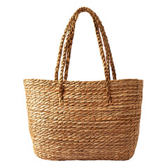 Elegant Straw Tote Bag with Refined Woven Texture Isolated on Transparent Background
