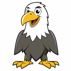 Cheerful eagle cartoon smiles with yellow beak and feet on a clean white background