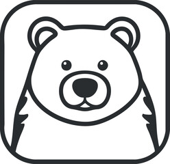 Simple black and white cartoon bear face icon with rounded ears and friendly expression