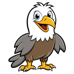 Cheerful eagle cartoon character displays its plumage proudly and expresses joy in its features