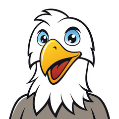 Naklejka premium Cartoon eagle with big blue eyes and a golden beak looks upward in vector