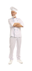 Professional pastry chef with crossed arms on white background