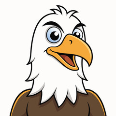 Cartoon eagle with a bright yellow beak stares ahead attentively with a slightly opened beak