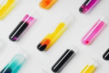 Colorful test tubes filled with various liquids, likely representing scientific experiments or chemical samples.