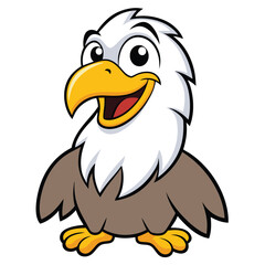 Smiling eagle mascot stands cheerfully with wide eyes and an open beak