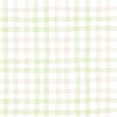 Fototapeta premium Sage Green Brown Beige Plaid Gingham Check Hand Drawn Background Pattern Overlay