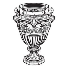 Detailed Black and White Decorative Vase Illustration, Decoration Vase drawing art vector