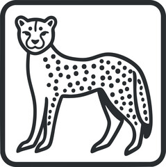 Fototapeta premium Black and white icon illustration of a cheetah with spotted fur standing in profile