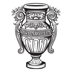 Detailed Black and White Decorative Vase Illustration, Decoration Vase drawing art vector