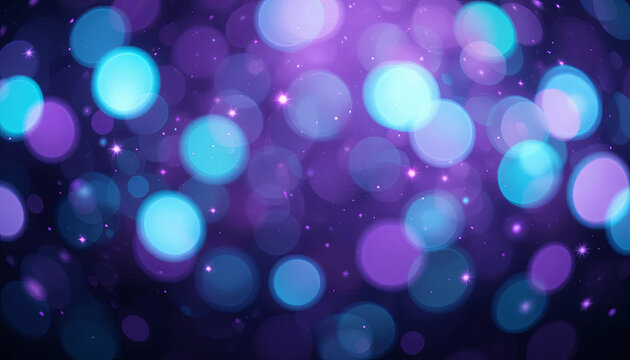 A captivating display of blue and purple circles creates a vivid bokeh effect against a dark backdrop, evoking a magical atmosphere during nighttime