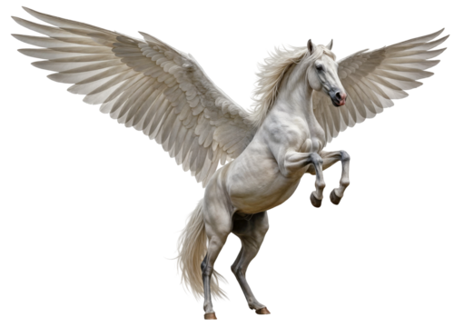 White pegasus, mythical creature, isolated on a transparent background