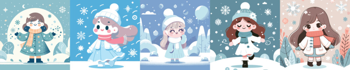 vector design of little boy playing snow