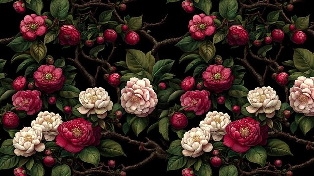 Floral Looped Animation Background with Dark Copy Space