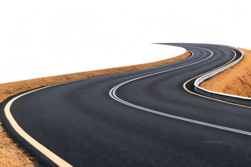 Winding mountain road highway  isolated on white  background PNG 