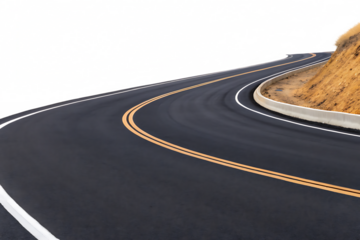 Winding mountain road highway  isolated on white  background PNG 