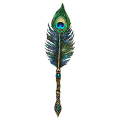 Obraz premium A Feathered Peacock Arrow with Iridescent Blue Green Isolated on Transparent Background