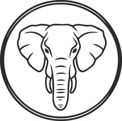 Fototapeta premium Black and white outline illustration of an elephant head inside a circle, symbolizing wildlife and nature.