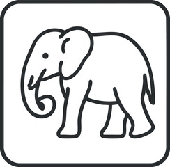Obraz premium Simple black and white outline illustration of an elephant standing, showing trunk and large ears
