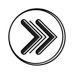 Thick black double arrow icon in circle with sketch style