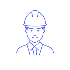 Friendly blue outline engineer avatar with helmet