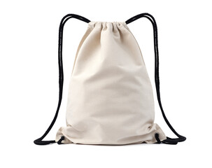 Cotton canvas burlap bag with drawstring. Mock up isolated. Zero waste concept.  Eco sack made from...