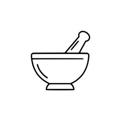 Mortar and pestle icon in minimalistic thin line style, contour icon  