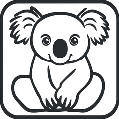 Obraz premium Black and white cartoon illustration of a cute koala sitting with detailed ears and nose