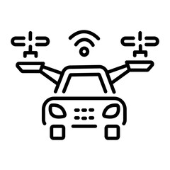 An outline style icon of futuristic flying car